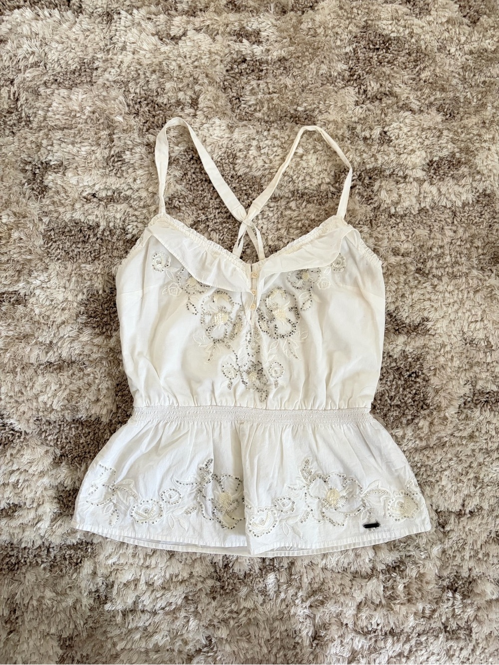 NWT Hollister White Floral Embroidered Peplum Camisole Top Size Small